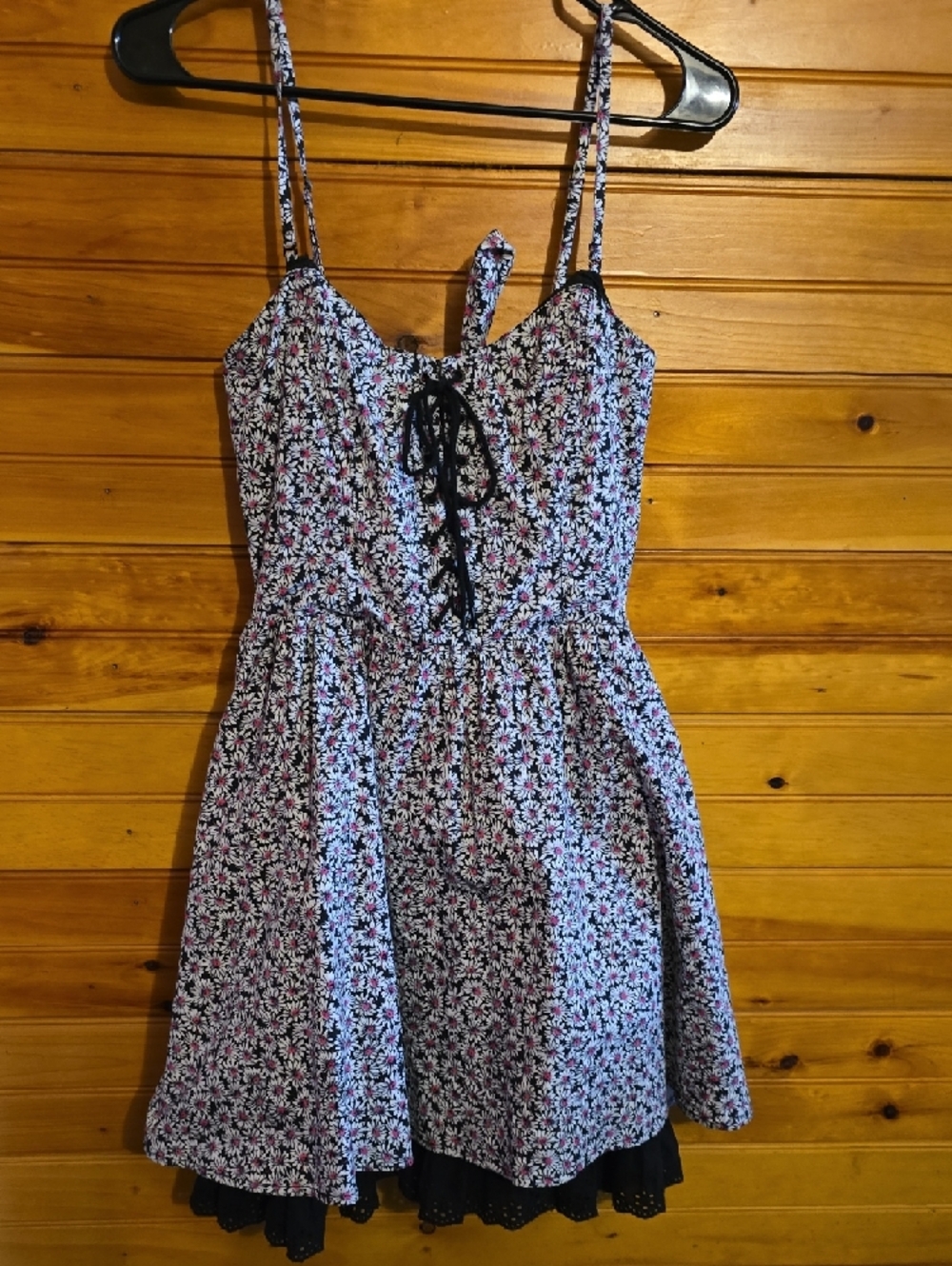Betsey Johnson Black Daisy Print Dress with Pink Accents - Picture 13 of 14